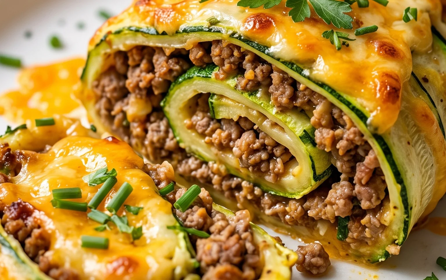 Zucchini-Hackfleisch-Rolle mit Cheddar