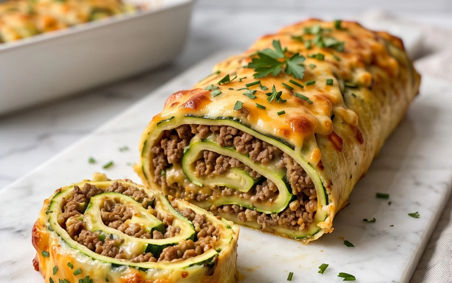 Zucchini-Hackfleisch-Rolle: Saftig & mit Cheddar